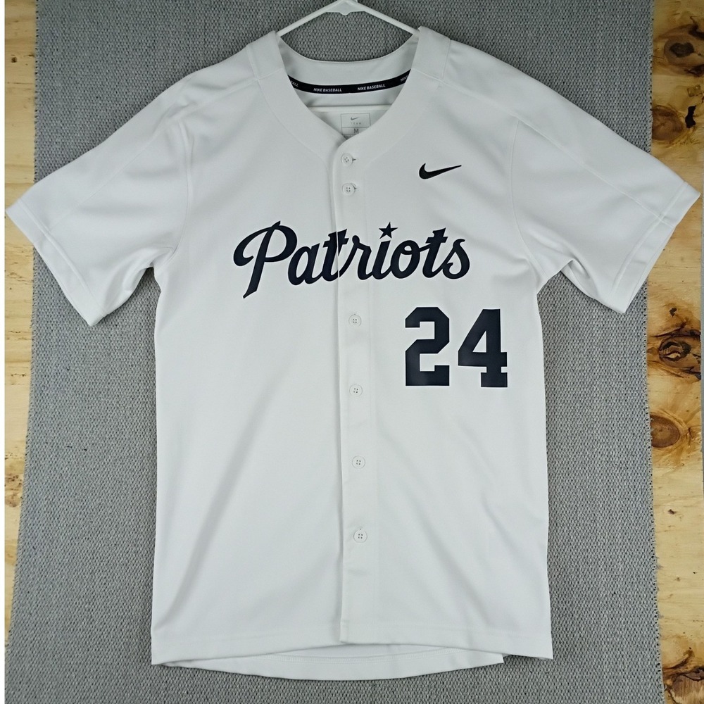 Nike Patriots Baseball Jersey Men Medium White #24 USA Flag Button‎ Front Shirt